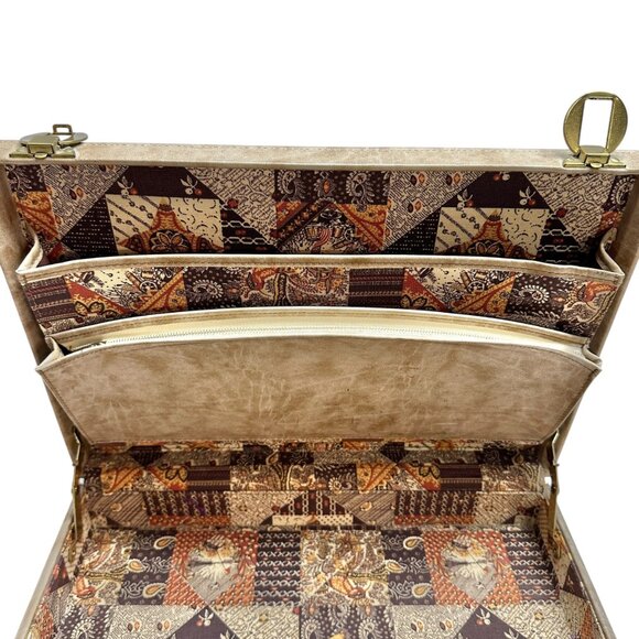 Vintage Patchwork Tapestry Briefcase With Handle Key Lock Keys Included 17x12x3 - Picture 5 of 14